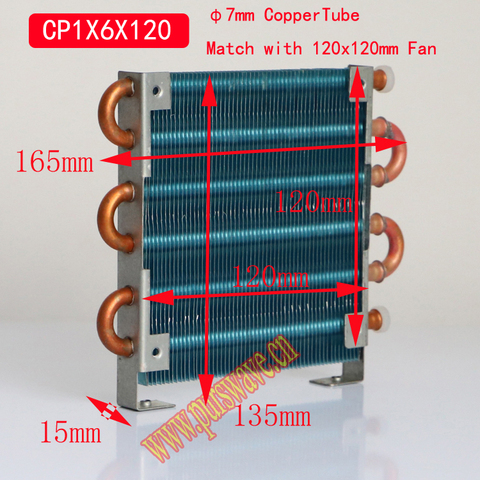 PURSWAVE CP1X6X120 Mini condenser evaporator heat exchanger with12V24V220V110V 120x120mm Motor Fan 7MM Copper tube aluminum fin ► Photo 1/6