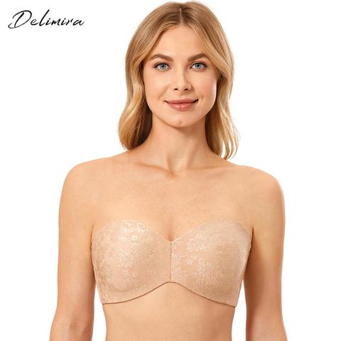 Delimira Women's Floral Jacquard Multitway Underwire  Non-padded Minimizer Strapless Bra ► Photo 1/6