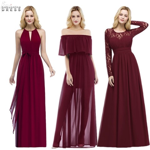 Fast Ship Burgundy Chiffon Wedding Party Dress Long Elegant Bridesmaid Dress Prom Gowns Maid Of Honor Vestido de Festa ► Photo 1/6