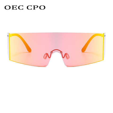 OEC CPO Fashion Rimless Sunglasses Women Men Big Flat Top Glasses Oversized Sunglasses Female Mirror Goggle UV400 O596 ► Photo 1/6