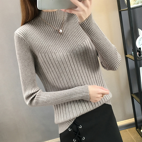 Turtleneck Long Sleeve Women Sweater Slim Stripe Knitted High Elastic Solid 2022 New Fall Winter Fashion Sweater Women Pullovers ► Photo 1/6