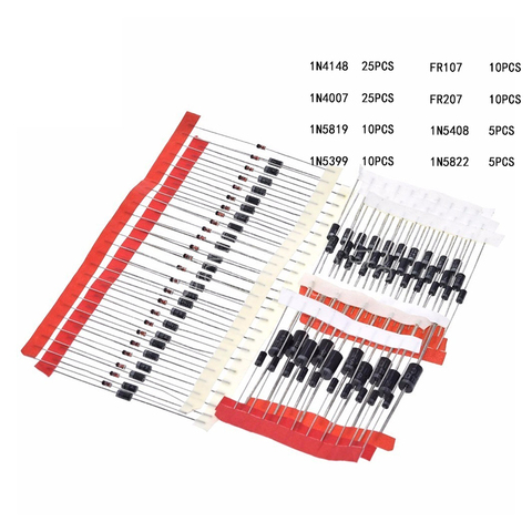 Fast Switching Schottky Diode kit set 1N4148 1N4007 1N5819 1N5399 1N5408 1N5822 FR107 FR207,8values=100pcs,Electronic Components ► Photo 1/1