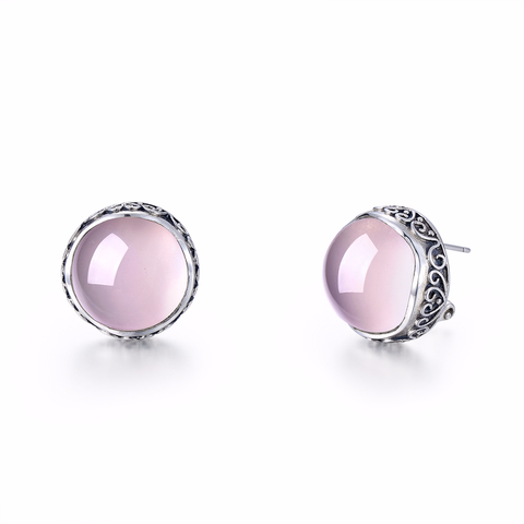 2022 New Elegant Pink Moonstone Small Stud Earrings For Women Vintage Brincos Mujer Statement Earring Wedding Fashion Jewelry ► Photo 1/3