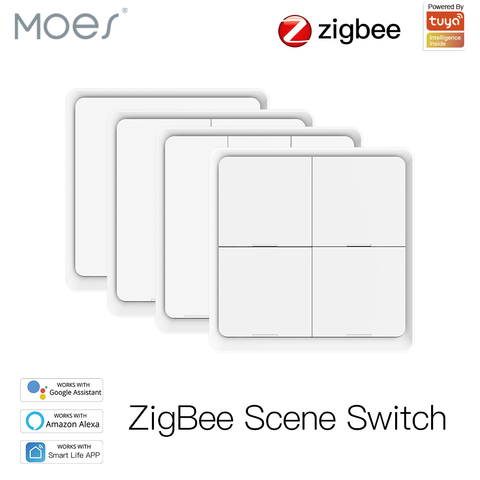 Moes 4 Gang Tuya ZigBee Wireless 12 Scene Switch Push Button Controller Battery Powered Automation Scenario for Tuya Devices ► Photo 1/6