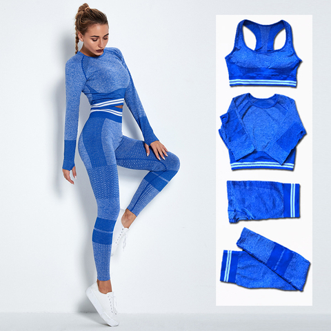 4Pcs Women Vital Seamless Yoga Set Sports Bra+Crop Top Shirts+Shorts+High Waist Leggings Gym Clothing Sports Wear For Women ► Photo 1/6