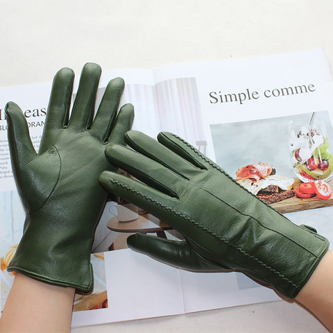 Bickmods New Women's Leather Gloves Color Short Sheepskin Trimming Hand To Hand Warm Winter Gloves ► Photo 1/6