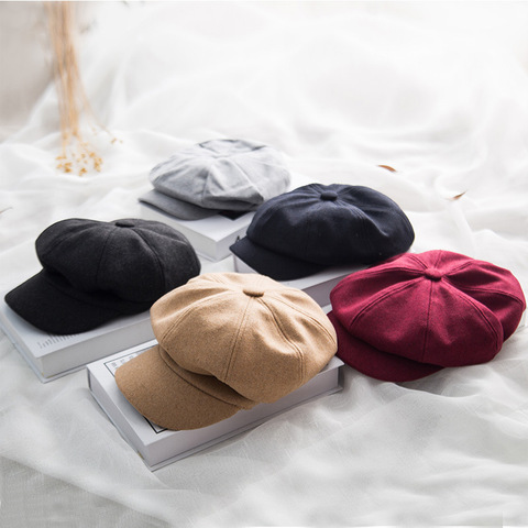 2022 Trend Winter Hats for Women French Style Wool Baker's Boy Hat New Cool Women Baseball Cap Black Visor Hat Berets Autumn Hat ► Photo 1/6