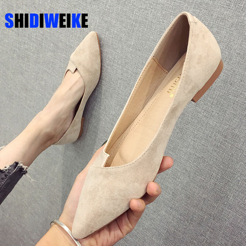 Women Flats Flock Leather Pointed Toe Solid Color Apricot Plus Small Size 31 32 33 34 Big Size 42 43 44 45 Lady Flat Heel Shoes ► Photo 1/6