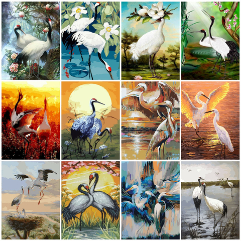 HUACAN Painting By Numbers Animals DIY For Adults Hand Painted Acrylic Home Decor Coloring By Numbers Crane Wall Art Picture ► Photo 1/6