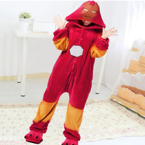 Iron Man Anime Pajamas Onesie Kugurumi Costume Women Man Winter Flannel Super Hero Adult Nightie Sleepwear Overall For Girl ► Photo 1/5