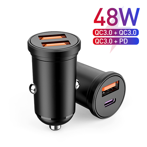 Mini USB Car Charger Quick Charge 4.0 PD 3.0 48W Fast Charging Charger For iPhone 12 Pro 11 Huawei Xiaomi Mi Type C Mobile Phone ► Photo 1/6