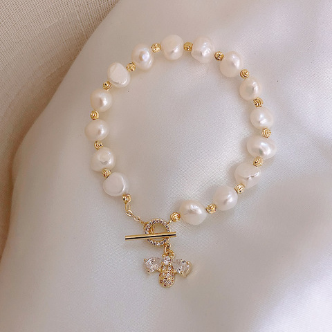 Korea hot Fashion Jewelry High-end Natural Baroque Shaped Freshwater Pearl Bracelet Micro-inlaid Bee Design Bracelet for women ► Photo 1/5