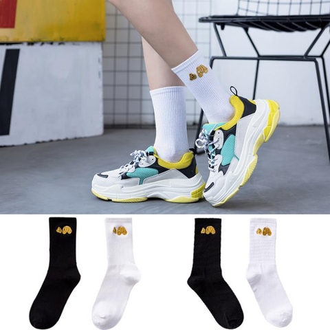 Funny Cartoon Beheaded Bear Women Socks Plain Cotton Mid Socks White Blue Black Embroidered New Happy Fashion Lady Sports Socks ► Photo 1/6