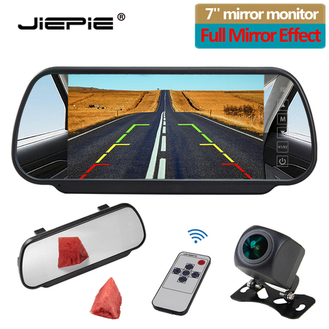 JIEPIE 7 inch Reversing camera monitor kit, Car Rear View Parking White Mirror Monitor with Night Vision Rear view camera ► Photo 1/6