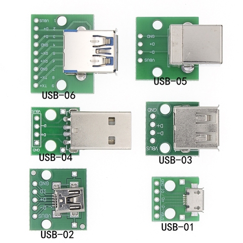 10PCS USB Male Connector / MINI MICRO USB to DIP Adapter 2.54mm 5pin Female Connector B Type USB2.0 Female PCB Converter USB-01 ► Photo 1/6