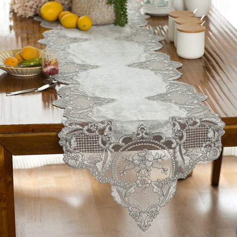 NEW Velvet Water Soluble Lace Embroidered European Luxury Table Runner Restaurant Kitchen Coffee Mat Christmas Weding Decoration ► Photo 1/5