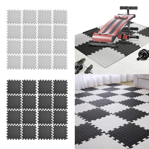 16pcs Floor Mat Exercise Gym Rubber Flooring Tiles Garage Home Fitness Yoga Puzzle Workout Mat Set Kids Training Squares Carpet ► Photo 1/6