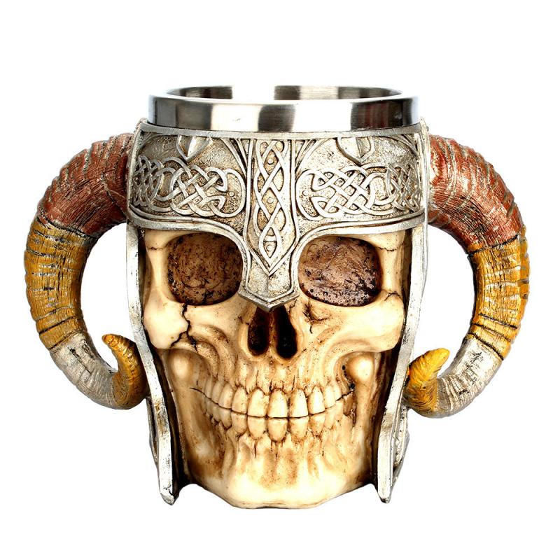 3D Skull Head Claw Goblet Stainless Skeleton Resin Halloween Decor Blue 