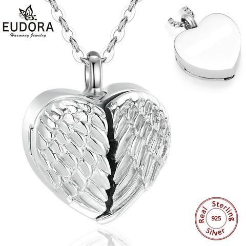 Eudora Sterling Silver Heart Locket Heart cremation memorial ashes urn wing opened design cage necklace jewelry keepsake CYG011 ► Photo 1/6