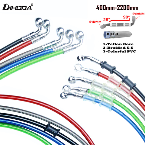 400mm - 2200mm 28 & 90 degrees multicolour Motorcycle Hydraulic Brake Hose Line Cable M10 Banjo Pipe Line Braided oil hose ► Photo 1/6