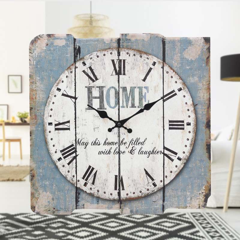 Vintage Rustic Wall Clock Home Decor Hanging Wooden Square Roman Numerals 