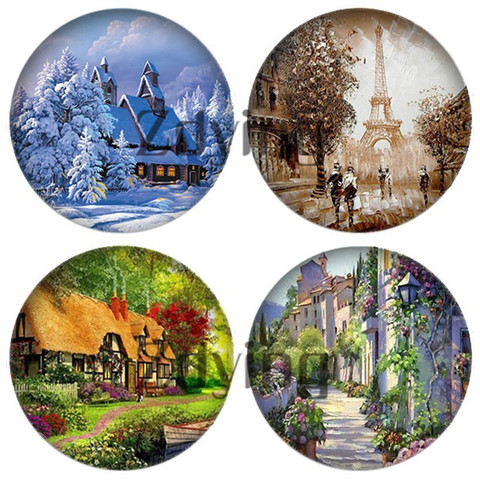 Zdying Round Glass Photo Cabochon Painting Landscape Glass Dome Demo Flatback Base Making Necklace Earrings Jewelry Findings ► Photo 1/4