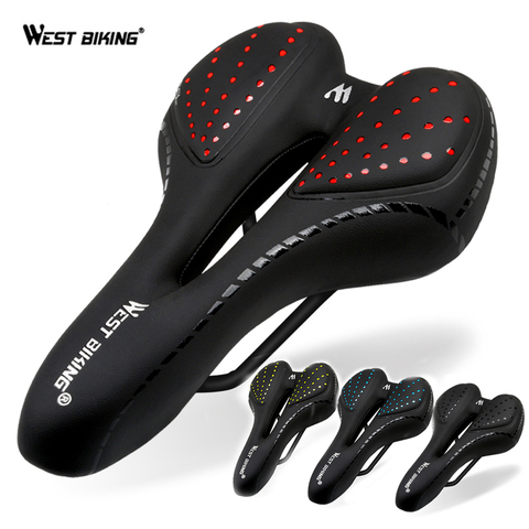 WEST BIKING Bicycle Saddle Cushion Breathable PU Leather Hollow Comfortable Road MTB Bike Cycling Saddle Shockproof Bicycle Seat ► Photo 1/6