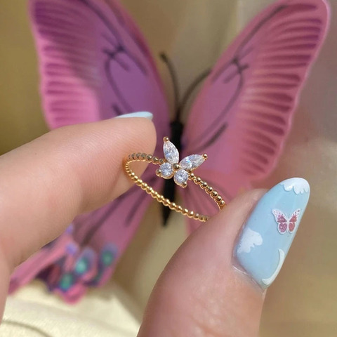 2022 Trend Women Rings Crystal Butterfly Finger-Ring Charm Simple Couple Wedding Rings Designed For Women Birthday Gift Jewelry ► Photo 1/6