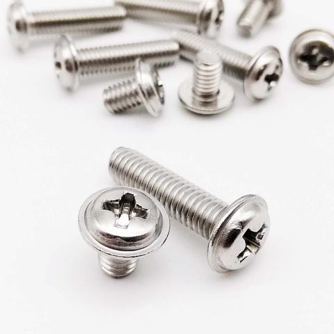 10/50pc M2 M2.5 M3 M4 304 A2 Stainless Steel PWM DIN967 Cross Phillips Pan Round Truss Head With Washer Padded Collar Screw Bolt ► Photo 1/6