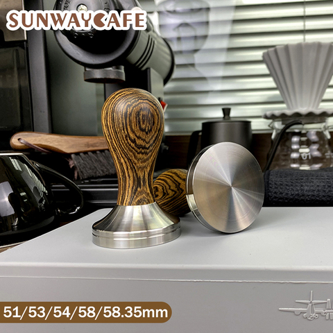 51/53/54/58/58.35mm Coffee Tamper Golden Sandalwood Handle 304Stainless Steel Coffee Powder Hammer Espresso Cafe Tools Barista ► Photo 1/6