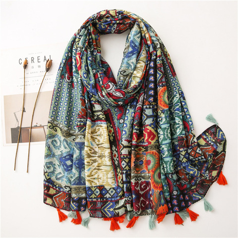 2022 Winter Fashion African Ethnic Floral Tassel Viscose Shawl Scarf Lady Print Pashmina Stole Wrap Bandanas Foulard 180*90Cm ► Photo 1/6