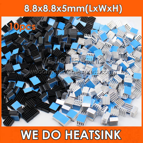 WE DO HEATSINK 10pcs 8.8x8.8x5mm Small Tiny Silver / Black Heatsink Aluminum Heat Sink Radiator Cooler With Tape Applied ► Photo 1/6
