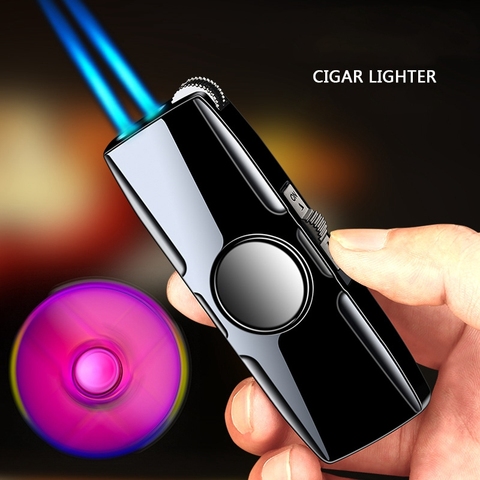 Metal Fidget Spinner GasTurbo Lighter Cigarette Lighter Fire Jet Tube 1300 C Butane Lighter Gadgets For Men ► Photo 1/6