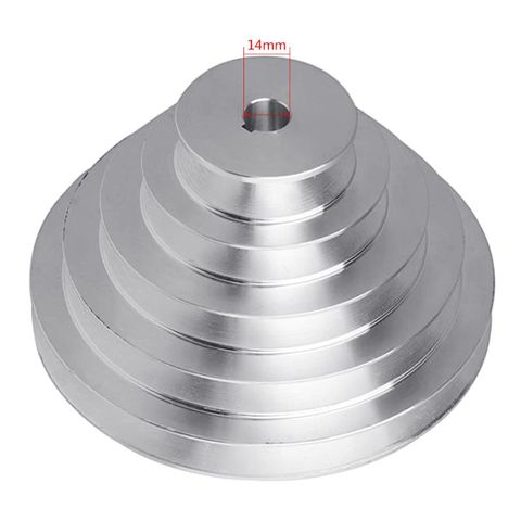 Aluminum A Type 5 Step Pagoda Pulley Wheel 150mm Outer Diameter 14mm to 28mm Bore for V-shaped Timing Belt ► Photo 1/6