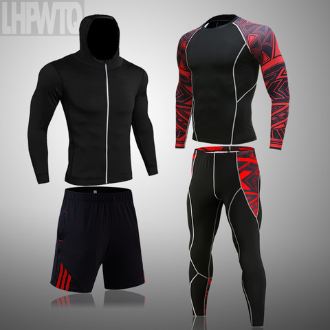 New 4 Pcs Set Men's Workout Sports Suit Gym Fitness Compression Clothes Running Jogging Wear Exercise Rash Guard Men ► Photo 1/6