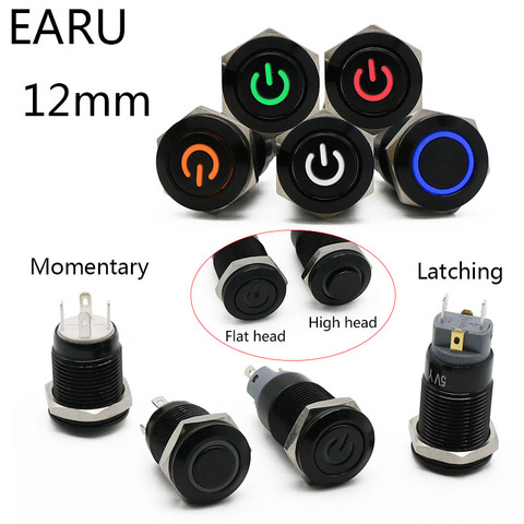 12mm Oxidized Black High Head Waterproof Metal Push Button Switch LED Light Momentary Latching Car Engine PC Power Switch 3-380V ► Photo 1/6