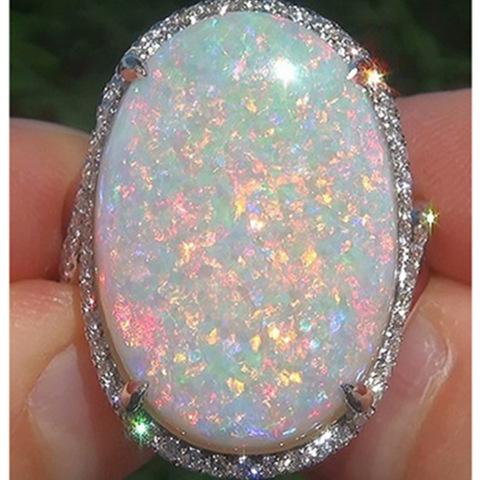 Milangirl Personality Fashion Large Oval Egg Shaped Opal Ladies Ring For Women Exaggerated Crystal Wedding Ring Jewelry ► Photo 1/6