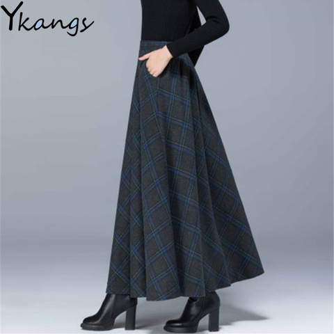 Plus Size High Waist Woolen Plaid Skirts 2022 Winter Warm Women'S Wool Maxi Skirts Office Ladies Fashion Casual Long Streetwear ► Photo 1/6