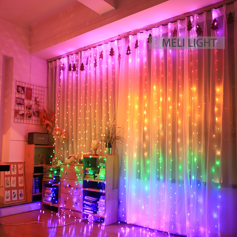 1.5X2M Rainbow Curtain Lights LED String Garland Fairy Icicle Decorative Lights for Christmas Party Bedroom Wall Wedding Decor ► Photo 1/6