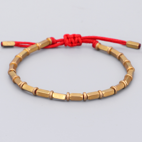 Tibetan Handmade Pure Copper Beads Lucky Rope Bracelet Man Women Budhhist Braided Black Red Protection Bangle OM Jewelry ► Photo 1/6