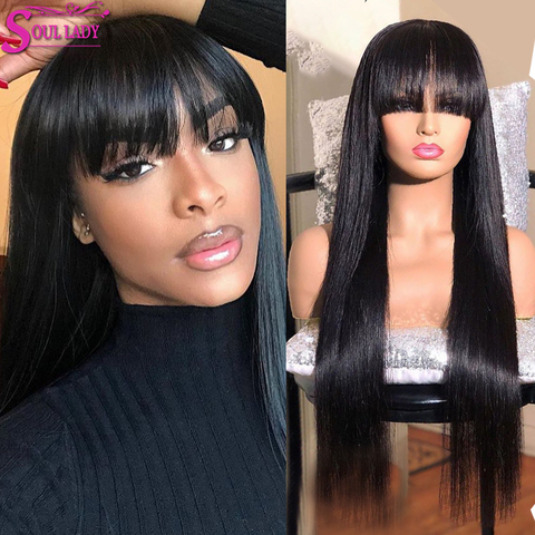 30 32 Inch Lace Front Wig With Bangs 13x4 Straight Human Hair Wigs With Bangs Brazilian Lace Frontal Wig Human Hair With Bang ► Photo 1/6