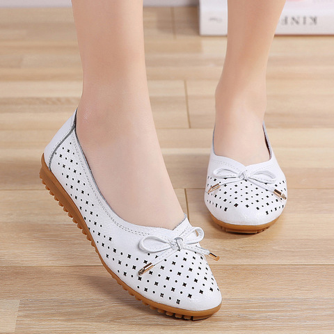 2022 summer Women Cutouts Genuine Leather Mom Shoes Comfortable Flats Nurse Casual slip-on ballet flat loafers size 35-42 ► Photo 1/6