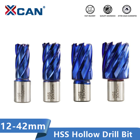 XCAN 1pc 12-42mm HSS Hole Opener Core Drill Weldon Shank Nano Blue Coated Annular Cutter Hollow Drill Bit Metal Drilling Bit ► Photo 1/6