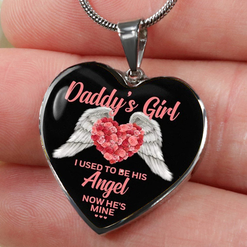 I Used To Be His Angel and Now He Is Mine Heart Pendant Necklace Butterfly Necklace Birthday Gift To Daughter From Dad and Mom ► Photo 1/6