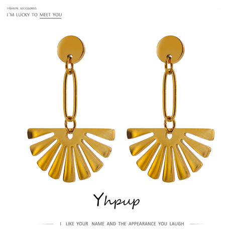 Yhpup Trendy Sector Long Drop Earrings 2022 Stainless Steel Metal Gold Color 18 K Geometric Earrings Jewelry Bijoux Femme Gift ► Photo 1/6