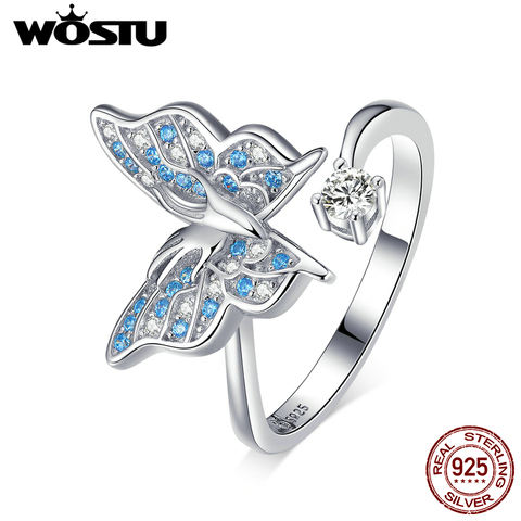 WOSTU 100% 925 Sterling Silver Butterfly Blue Zircon Rings Adjustable Size Ring Finger For Women Fashion Wedding Jewelry CTR098 ► Photo 1/6