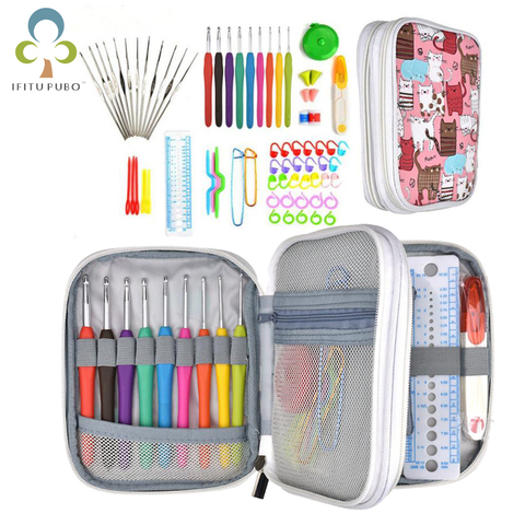 Aluminium Crochet Hooks Knit Colorful Crochet Needle Set Sweater Knitting Needls Set DIY Clothes Scarf with Cute Cat Bag GYH ► Photo 1/6