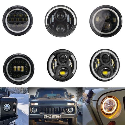 2X 7Inch LED Headlamps with Halo Ring Amber Turn Signal For lada niva 4x4 suzuki samurai 7