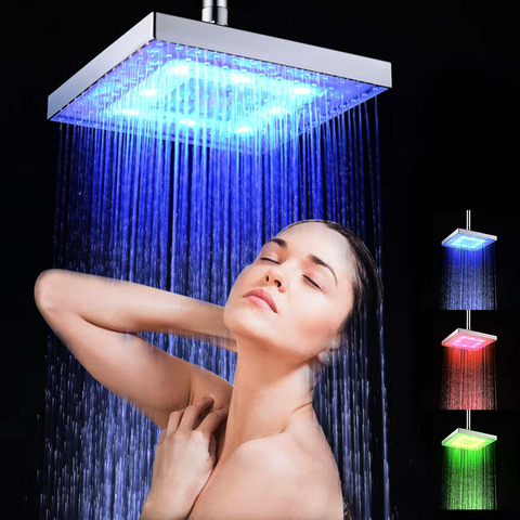 8-in Led Rainfall Shower Head Square Shower Head With Led Lights Automatically Color Changing Led Shower Head High Pressure ► Photo 1/6
