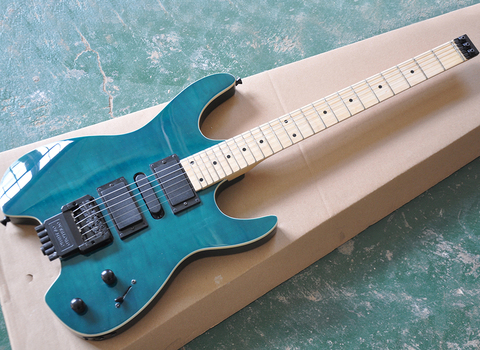 Two Styles Blue Headless Electric Guitar with 24 Frets,Flame Maple Veneer,Customized Logo/Color Available ► Photo 1/6